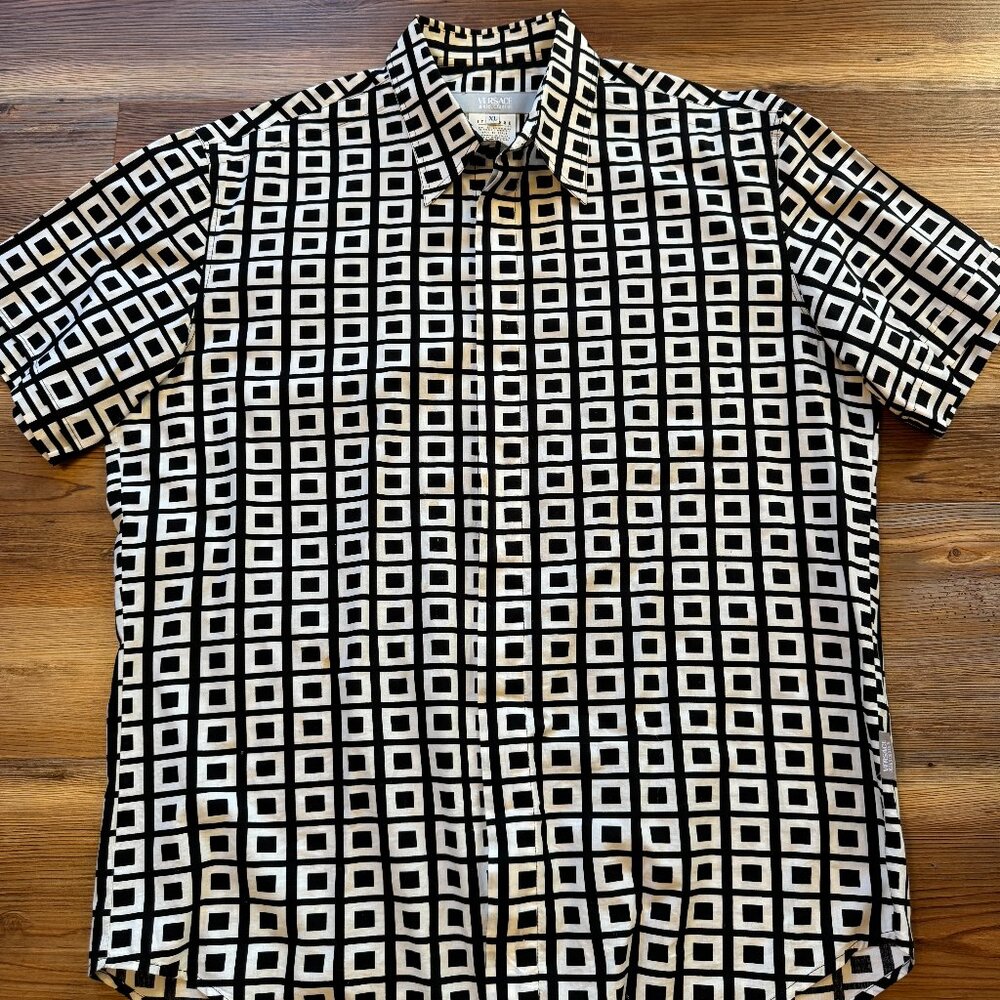 VTG Versace Jeans‎ Couture Cotton Button Up Shirt Mens XL White Checkered